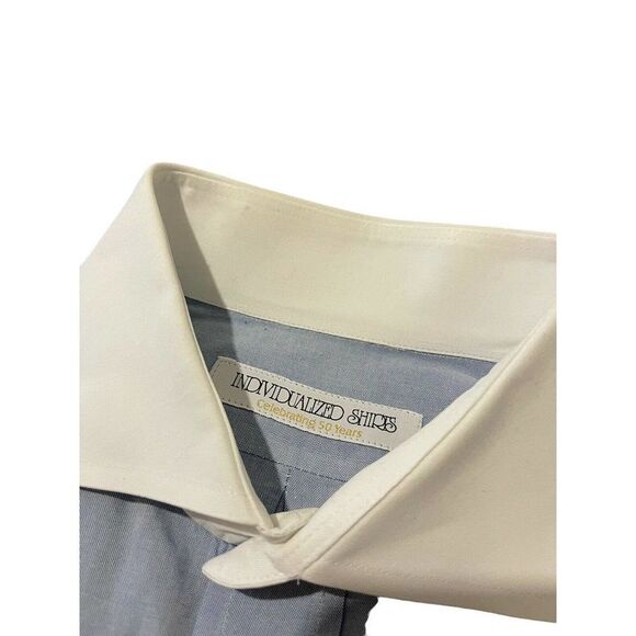 INDIVIDUALIZED SHIRTS Dress Shirt Blue White Contrast Collar Oxford Size 16 - Picture 7 of 12